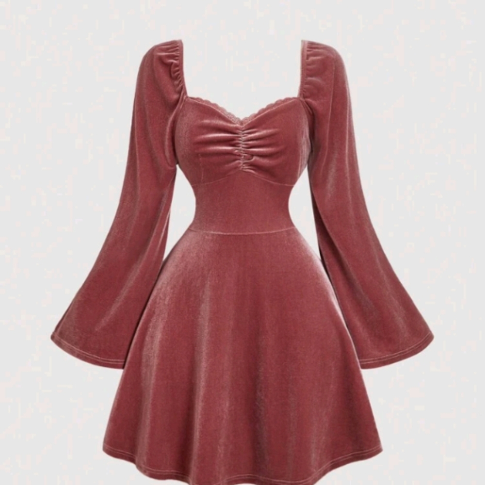 SHEIN Long Sleeve Velvet Dress in Soft Pink